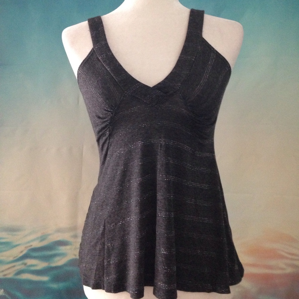 REBECCA Beeson Silver Striped Dark Grey Tank Top 4